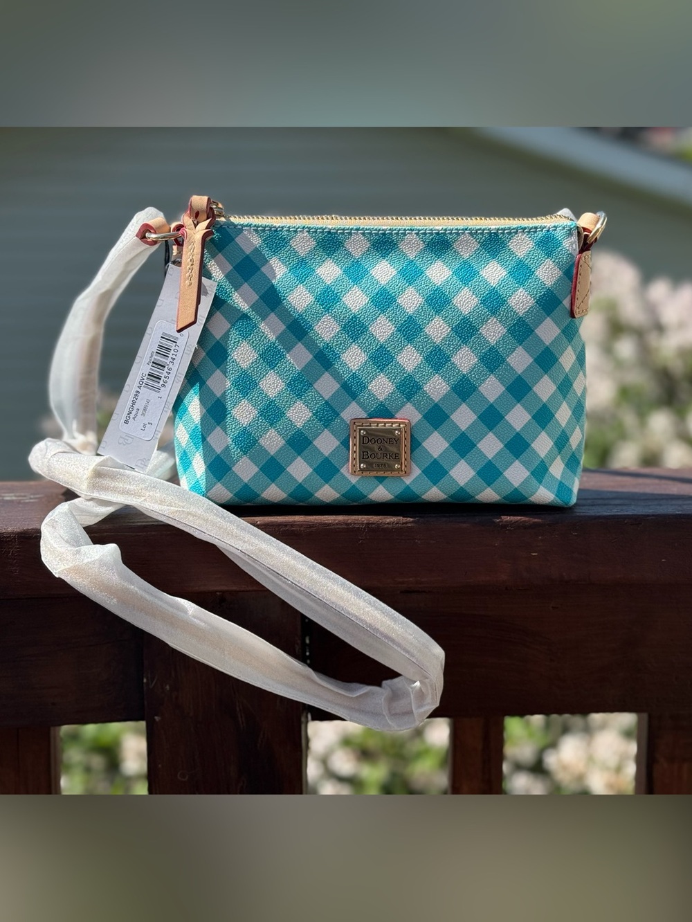 Dooney & Bourke Turquoise and White Gingham Crossbody